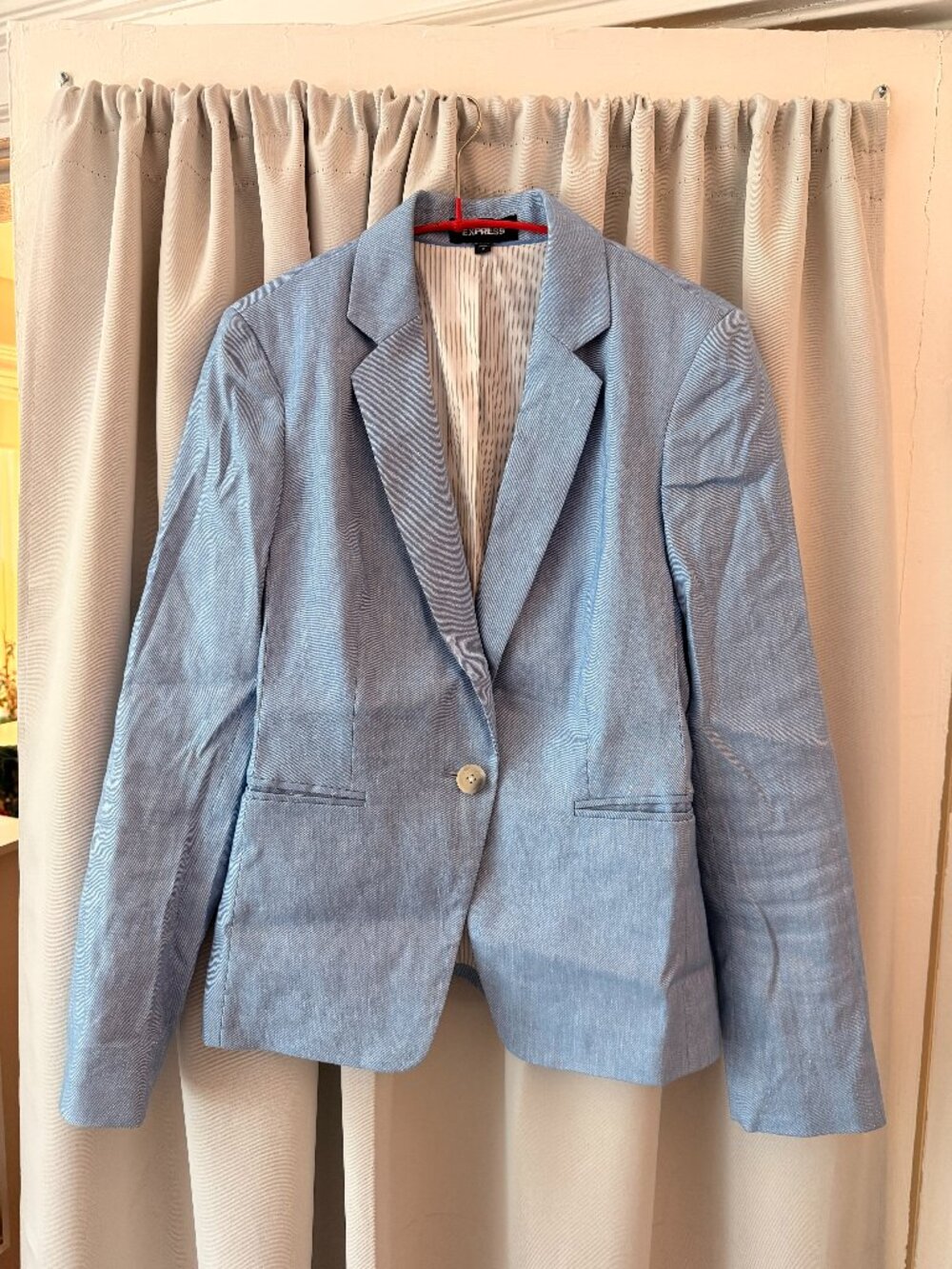 Express Linen Blend Blazer Light Blue Size 2 Tailored One-Button Jacket